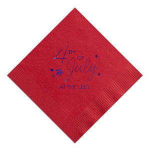 Give your 4th of July party the personalized touch that every host desires with this Convertible Red 4th of July Stars Diamond Cocktail Napkin.  Add your last name in Shiny Royal Blue for the ultimate patriotic pop! 