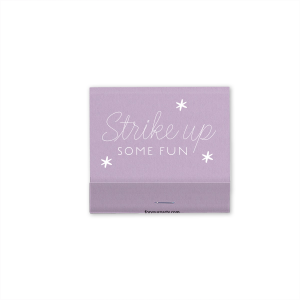 The Strike Up Fun Matchbook radiates excitement and playful energy. Its design features "Strike up" in a lively script, underscored by "SOME FUN" in bold. Accented with three solid star-like sparks, this matchbook promises a party atmosphere filled with fun and high spirits. 