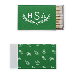 Our custom Natural Sage 30 Strike Matchbook with Matte White Foil has a Branch Frame 2 graphic and is good for use in Floral, Frames, Wedding themed parties and can be customized to complement every last detail of your party.