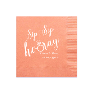 The ever-popular Light Coral Cocktail Napkin with Matte White Foil has a Diamond Ring graphic and is good for use in Wedding, Engaged and Bridal Shower themed parties and will add that special attention to detail that cannot be overlooked.