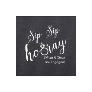 The ever-popular Light Coral Cocktail Napkin with Matte White Foil has a Diamond Ring graphic and is good for use in Wedding, Engaged and Bridal Shower themed parties and will add that special attention to detail that cannot be overlooked.