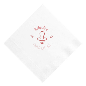 Swaddle your celebration in cuteness with the Baby Pacifier Napkin, featuring a charming pacifier flanked by twinkling stars. Perfect for cooing over future giggles and cuddles, this napkin adds a sweet touch to your joyous baby-themed bash.