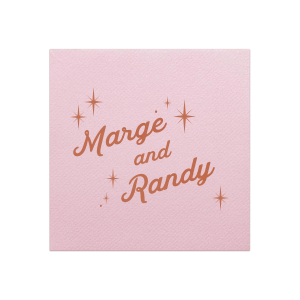 Celebrate with a touch of retro flair using the Groovy Script Names Napkin. This design centers the couple’s names in a standout marquee style, evoking the coolness of a bygone era. The names are brilliantly highlighted by starburst stars, adding a fun and nostalgic vibe to any celebration.