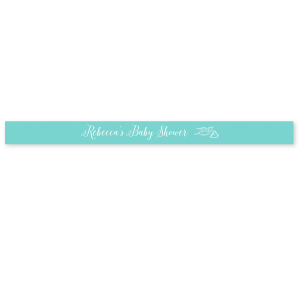 Our personalized Tiffany Blue 5/8" Satin Ribbon with Matte White Foil Color has a Newborn graphic and is good for use in Baby Shower themed parties and will add that special attention to detail that cannot be overlooked.
