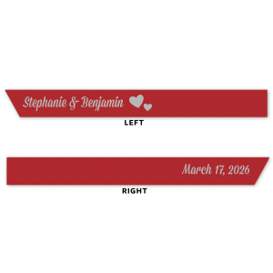 Personalized Leaf 5/8" Satin Ribbon with Satin Sterling Silver Foil Color has a Hearts 2 graphic and is good for use in Wedding, Hearts themed parties and will make your guests swoon. Personalize your party's theme today.