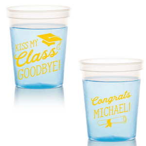 Our custom Navy 16 oz Stadium Cup with Matte Sunflower Ink Cup Ink Colors has a Cap graphic and a Graduation Scroll graphic and is good for use in Graduation themed parties and are a must-have for your next event—whatever the celebration!