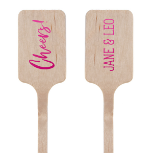 Elevate your toasts with the Cheers To The Couple Stir Stick, a vibrant addition to any drink. One side exclaims a bright, bold 'Cheers!', encapsulating the spirit of celebration. The flip side playfully displays the couple's names or initials, ensuring personalized cheer is part of every sip.
