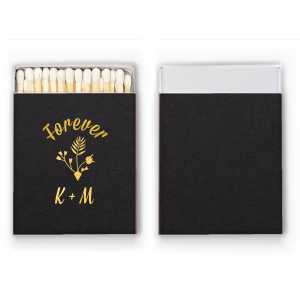 Ignite everlasting love with the Forever Floral Hearts Bouquet Match.  Its artistic design features "Forever" arching gracefully above a bouquet of flowers and fronds, some heart-shaped, reaching skyward. Below, the couple's initials connected by a plus sign symbolize eternal growth and unity in their union.