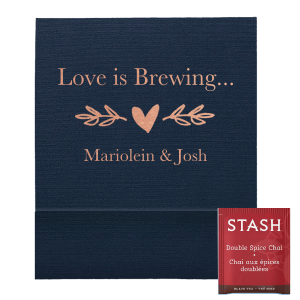 Savor the start of forever with the Love Is Brewing Heart Tea Favor, where the promise of shared warmth begins. A folksy branch cradles a heart, symbolizing love's budding journey, with the couple's names presented below to warm hearts and hands alike.