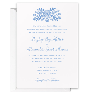 Invite elegance with the Pretty Floral Wedding Invitation, crowned by a lavish peony and a spray of florals. This opulent bough ushers guests to your nuptials with grace, setting the tone for an affair as exquisite as the blooms adorning it.