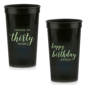 Raise a toast with the Cheers to Years Cup, celebrating milestone moments. Make every sip a festive tribute to one's special day.  This Fun design has on one side the exclamation "Cheers to" , followed by the number of years in fun script. The reverse side wishes "Happy Birthday" in playful script, with the celebrant’s name in bold caps. A Big Shout OUT to a Special Person!