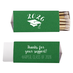 Light up the milestone with the Thank You Graduation Cap Matchbox, topped with a tasseled cap to symbolize scholarly achievement. The flip side's 'Thanks for your support!' in lively script adds a personal touch to express gratitude for the journey shared.