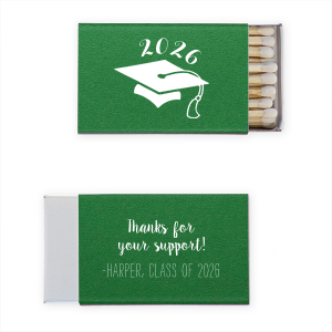 Light up the milestone with the Thank You Graduation Cap Matchbox, topped with a tasseled cap to symbolize scholarly achievement. The flip side's 'Thanks for your support!' in lively script adds a personal touch to express gratitude for the journey shared.