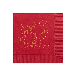 ForYourParty's chic Convertible Red Cocktail Napkin with Shiny 18 Kt Gold Foil has a Stream of Stars graphic and is good for use in Frames, Stars, Travel themed parties and will add that special attention to detail that cannot be overlooked.