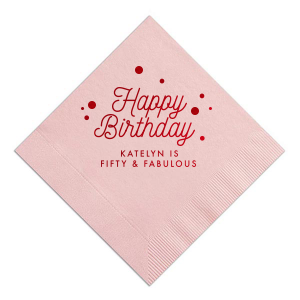 Celebrate the birthday star with the Happy Birthday Bubbles Name & Custom Phrase Napkin. Vibrant script and whimsical dots highlight their name, while your tailored message adds a one-of-a-kind touch, turning each napkin into a keepsake of the day's jubilant festivities.
