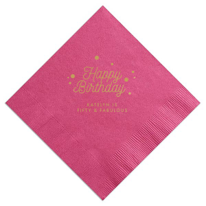 Celebrate the birthday star with the Happy Birthday Bubbles Name & Custom Phrase Napkin. Vibrant script and whimsical dots highlight their name, while your tailored message adds a one-of-a-kind touch, turning each napkin into a keepsake of the day's jubilant festivities.