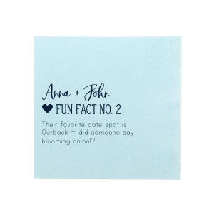 Enhance your event with Fun Facts about the Newlyweds Script Heart Wedding Napkin, a delightful series that reveals engaging trivia about the couple. Each napkin, adorned with their names in elegant script beside a bold heart, invites guests into their unique love story, sparking joyous conversations.