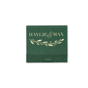 The ever-popular Natural Leaf Classic Matchbox with Shiny 18 Kt Gold Foil has a Branch graphic and a Geometric Bleed graphic and is good for use in Trendy Wedding, Anniversary and Shower themed parties and can be personalized to match your party's exact theme and tempo.