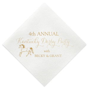 Our custom White Cocktail Napkin with Satin 18 Kt. Gold Foil has a Horse graphic and is good for use in Animals, Southwestern themed parties and can't be beat. Showcase your style in every detail of your party's theme!
