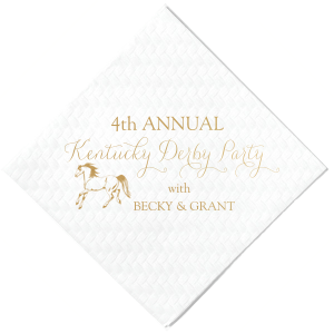 Our custom White Cocktail Napkin with Satin 18 Kt. Gold Foil has a Horse graphic and is good for use in Animals, Southwestern themed parties and can't be beat. Showcase your style in every detail of your party's theme!