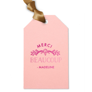 Personalized Poptone Ballet Pink Luggage Gift Tag with Shiny 18 Kt Gold Foil Color has a Marigold Vine graphic and is good for use in Accents themed parties and will look fabulous with your unique touch. Your guests will agree!