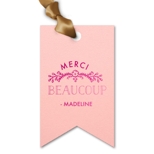 Personalized Poptone Ballet Pink Luggage Gift Tag with Shiny 18 Kt Gold Foil Color has a Marigold Vine graphic and is good for use in Accents themed parties and will look fabulous with your unique touch. Your guests will agree!