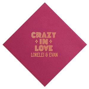 ForYourParty's elegant Watercolor Hibiscus Cocktail Napkin with Matte White Foil has a Crazy In Love graphic and is good for use in Wedding, Bridal Shower, Words themed parties and will make your guests swoon. Personalize your party's theme today.