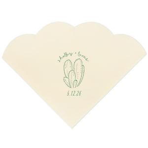 Add a touch of desert charm to your wedding with the Southwestern Cactus Napkin, featuring a serene cactus illustration. Names in whimsical script arch above, while the date nestles below, creating an oasis of love for your special day.
