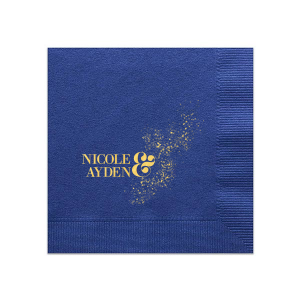 Custom Watercolor Nightfall Cocktail Napkins with Bleed with Shiny 18 Kt Gold Foil has a Galaxy Dust graphic and is good for use in Organic, Stars, Weeding and Constellation themed parties and can be customized to complement every last detail of your party.