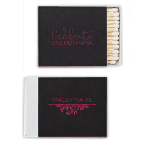 Set the scene for elegance with the One Hot Mama Matchbox, where verdant foliage cascades like a natural tapestry, with the honoree's name serenely suspended above. The reverse offers space for a bespoke message, to light up your celebration! 