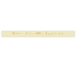 Enrich your wedding décor with the Crest Initials Ribbon, elegantly scripted with the couple's names and special date, joined by a delicate, hand-drawn branch. This ribbon weaves a narrative of love throughout your celebration, adding a sophisticated and personalized touch to your day