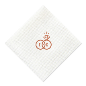 Celebrate unity with the Diamond Ring Initials Wedding Napkin. This elegant design intertwines a sparkling diamond and a classic band, symbolizing an unbreakable bond. Each circle cradles the couple's initials, beautifully illustrating their joined lives. Perfect for weddings, it's a sophisticated emblem of love and commitment.