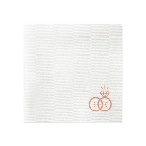 Celebrate unity with the Diamond Ring Initials Wedding Napkin. This elegant design intertwines a sparkling diamond and a classic band, symbolizing an unbreakable bond. Each circle cradles the couple's initials, beautifully illustrating their joined lives. Perfect for weddings, it's a sophisticated emblem of love and commitment.