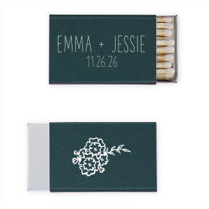 Light the way to wedded bliss with the Floral Bouquet Names Matchbox, where a single, artful bouquet graces the cover. This elegant depiction symbolizes a union as timeless and beautiful as the flowers themselves.