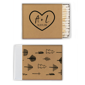 Our custom Natural Khaki 30 Strike Matchbook with Matte Black Foil has a Heart Outline graphic and is good for use in Hearts, Wedding themed parties and can be personalized to match your party's exact theme and tempo.