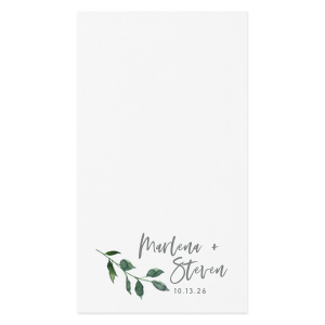 The Watercolor Branch Natural Flourish Names Napkin features a delicate, watercolored branch, adding a natural flourish. Beside this charming motif, the couple's names are presented in a sophisticated script with the event date simply written below. This design creates a harmonious blend of artistry and personalization, perfect for any celebration.
