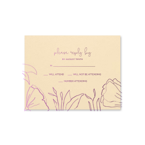 Our custom Lettra Pearl White 110lb Letterpress RSVP Card with Raison Ink Letterpress Inks can be customized to complement every last detail of your party.