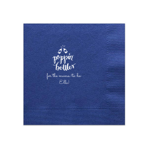 Uncork the fun with the Poppin' Bottles Baby Shower Napkin, where spirited bottle graphics boast of festivity. 'Poppin bottles' in playful script sets the tone for a bubbly bash, with space to add your custom touch of cheer.