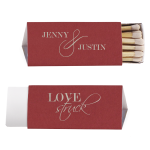 "Ignite romance with the Love Struck Wedding Match. Featuring swirling, elegant script and a single peony, this design symbolizes happiness, romance, and prosperity. Perfect for celebrating love with a touch of timeless beauty.

"