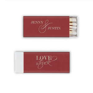 "Ignite romance with the Love Struck Wedding Match. Featuring swirling, elegant script and a single peony, this design symbolizes happiness, romance, and prosperity. Perfect for celebrating love with a touch of timeless beauty.

"