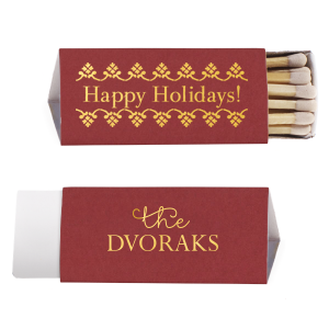 Ignite the festive spirit with the Happy Holidays Family Name Matchbox, framed by twinkling trees. The joyous greeting and 'the [Family Name]' on the back bring a personal spark to your seasonal celebrations, lighting up holiday warmth.