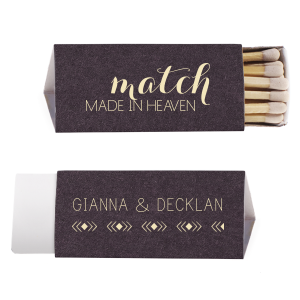 Our custom Natural Amethyst Triangle Matchbox with Matte Ivory Foil Color has a Diamond Stripe graphic and is good for use in Love themed parties and can't be beat. Showcase your style in every detail of your party's theme!