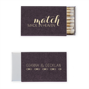 Our custom Natural Amethyst Triangle Matchbox with Matte Ivory Foil Color has a Diamond Stripe graphic and is good for use in Love themed parties and can't be beat. Showcase your style in every detail of your party's theme!