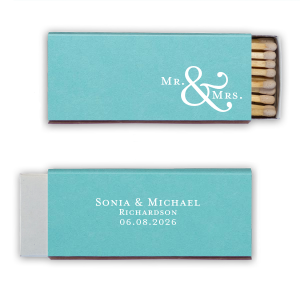 Illuminate your union with the Mr. & Mrs. Matchbox. Bold, artistic ampersand connecting two paths into one. An elegant statement for your special day, these matchboxes carry the spark of your new beginning, perfect for wedding celebrations.