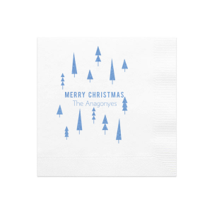 ForYourParty's elegant White Cocktail Napkin with Satin French Blue Foil has a Modern Tree Farm graphic and is good for use in Outdoors, Christmas, Adventure themed parties and couldn't be more perfect. It's time to show off your impeccable taste.