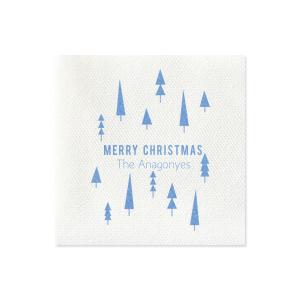ForYourParty's elegant White Cocktail Napkin with Satin French Blue Foil has a Modern Tree Farm graphic and is good for use in Outdoors, Christmas, Adventure themed parties and couldn't be more perfect. It's time to show off your impeccable taste.