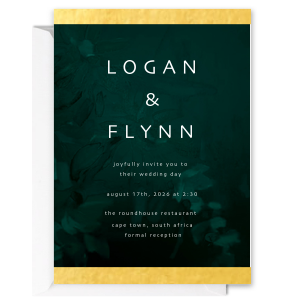 Our custom Strathmore White Full Color with Foil Invitation with Matte White Ink Digital Print Colors and Shiny 18 Kt Gold Foil will give your party the personalized touch every host desires.