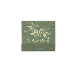 The Elegant Botanical Wedding Perfect Match design blends elegance with detail. A sash with "Perfect" in refined script is surrounded by lush botanicals.The couple's names below create a detailed, sophisticated, and celebratory design.