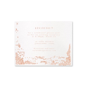 Personalized Stardream Crystal White Foil Stamped Details Card with Shiny Rose Gold Foil can be customized to complement every last detail of your party.