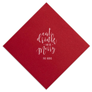 Infuse your holiday feast with cheer using the Eat Drink and Be Merry Napkin, where festive script leaps with joy. The family name anchors the merriment, inviting guests to indulge in the season's joyful delights.